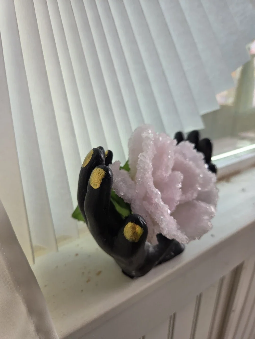 Buy Now Hand Made Decorative Pink Crystalized Rose in Black Hand Display -
